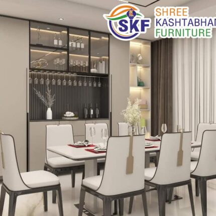 Marble Top 8 Seater Dining Set in white & black Finish